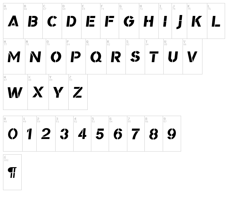 Bomber TV font map